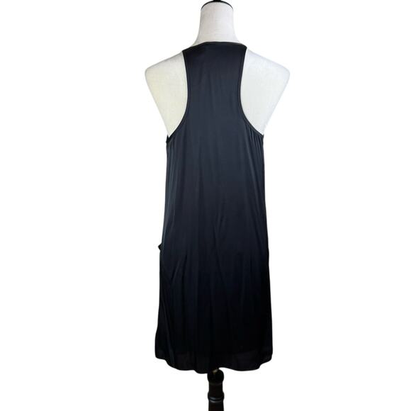 Theory Black Satin Silk Blend Draped Pockets Racerback Mini Slip Party Dress - Picture 3 of 12